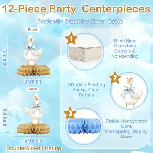 12 Pcs Blue Goose Baby Shower Decorations for Boy - Silly Goose Baby Shower Centerpieces for Tables - Blue Goose Honeycomb Table Decor with Balloon Car for Boy Baby Shower 1st Birthday - Image 2