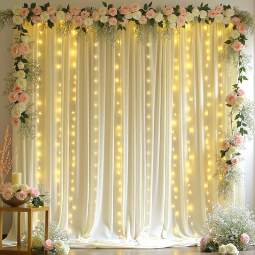 10 x 10ft Beige Backdrop Curtains with Lights String for Party - Image 2