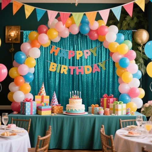 SquarePie 6x8ft Teal Sequin Backdrop, High Density Non-Transparent Glitter Curtain for Photography, Birthday, Wedding Party Decorations, Thick Solid Background with 4" Rod Pocket, 1 Panel - Image 4