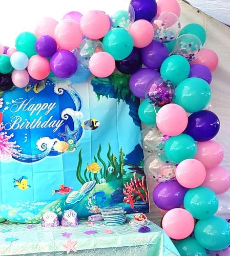 Mermaid Balloons Pink Purple Party Balloon, 50 Pcs 12 Inches Purple and Pink Teal Blue Latex Balloons for Ocean Sea Themed Birthday, Under The Sea Party Decorations - Image 4
