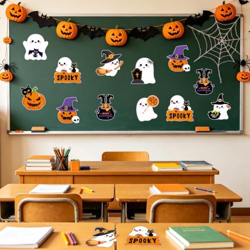 54Pcs Halloween Ghost Cutouts, Classroom Halloween Bulletin Board Decorations, Cute Ghost Paper Cut-Outs with Adhesive Points for DIY Art Craft Party Supplies Home Office Wall Door Decor (Rich) - Image 4