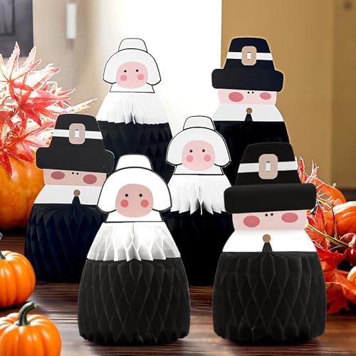 Fourluoo 6 Pcs Fall Pilgrim Honeycomb Centerpiece, Thanksgiving Table Decor by Fourluoo