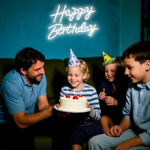 Happy Birthday Neon Signs for Party Decor Dimmable LED Birthday Neon Light for Wall Decor Light Up Happy Birthday Led Signs for Backdrop Birthday Any Ages Bday Celebration Decoration, White - Image 3