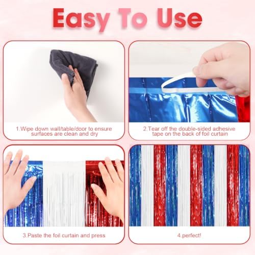 Voircoloria Red White Blue Foil Fringe Backdrop Curtains,3.3x8.2ft, 3 Pack - Image 4