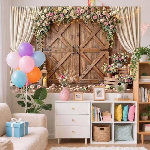 10x10ft Wedding Backdrop Rustic Floral Flower Wooden Wall Backdrop Bridal Baby Shower Ceremony Photography Background Shabby Chic Countryside Western Anniversary Wedding Party Birthday Photo Prop - Image 4