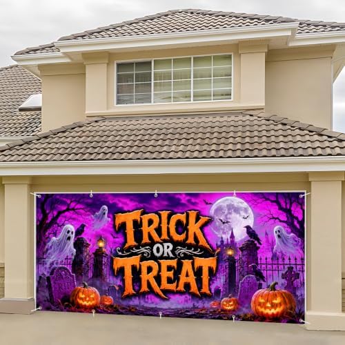 7 x 16 ft Trick Treat Halloween Garage Door Decorations Halloween decorations Door Cover, Blacklight UV Reactive Hanging Banner for Home, Outdoor, Indoor, Spooky Party, Wall, Window - Image 6