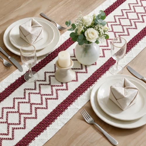 Artoid Mode Red Stripe Diamond Woven Table Runner 12x60 Inch - Image 4