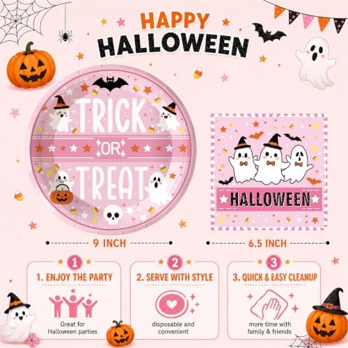 40Pcs Halloween Paper Plates and Napkins Set Trick or Treat Ghost Tableware - Image 3