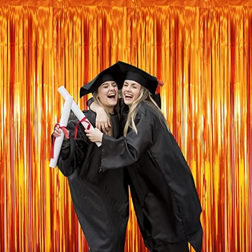 GOER 3.2 ft x 8.2 ft Metallic Tinsel Foil Fringe Curtains Party Photo Backdrop Party Streamers for Birthday,Graduation,New Year Eve Decorations Wedding Decor (Orange,1 Pack) - Image 3