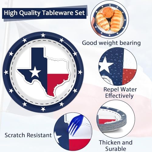 gisgfim 96Pcs Texas State Flag Party Supplies Paper Plates Napkins - Image 3