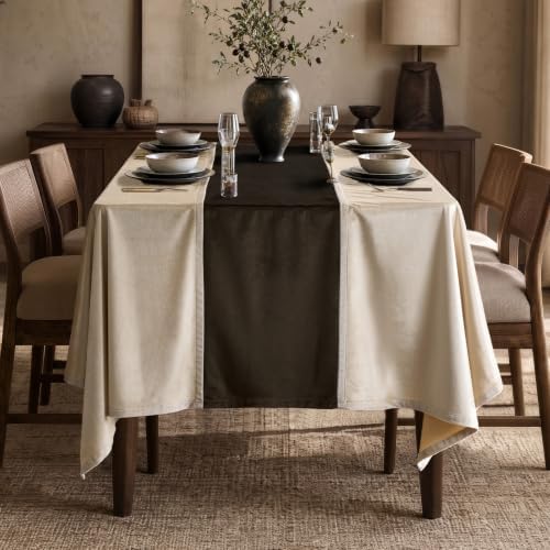 Luxury Beige Velvet Rectangle Tablecloth: Vintage Champagne Table Cloth by OMMATO