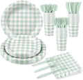 NatNarr Sage Green Gingham Party Supplies Set, 175 Pcs, Serves 25 by NatNarr