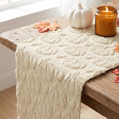 Artoid Mode Beige Soft Faux Fur Fall Table Runner 13x48 Inch - Image 5