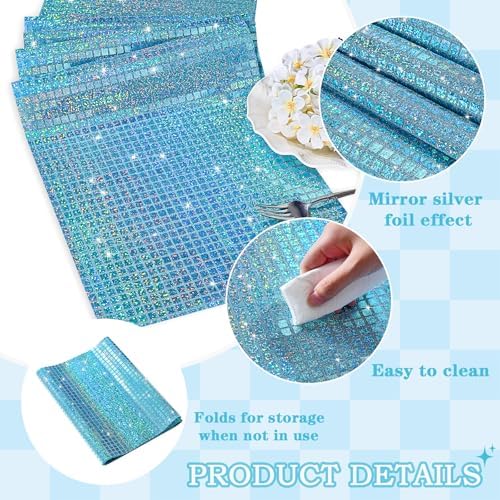 Glitter Disco Party Table Runner 8 Packs 13 x 72 Inch Fancy Blue Sequin - Image 4