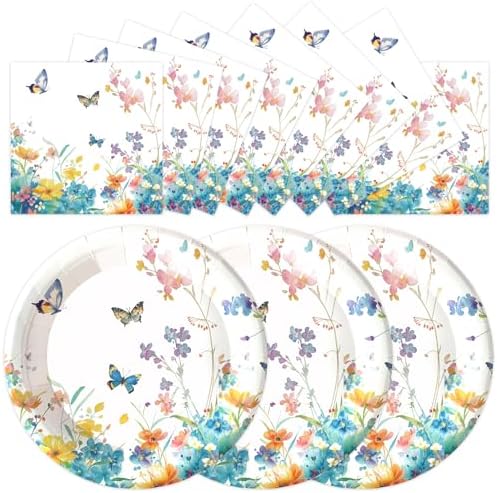 50pcs Wildflower Paper Plates and Napkins Party Decorations, 7inch Watercolor Floral Paper Plate Tableware for Spring Summer Birthday Baby/Bridal Shower Picnic Wedding Girl Tea Party Supplies by Unknown