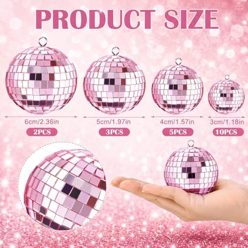 MTLEE 20 Pcs Disco Ball Decor, Pink, 2.4, 2, 1.6, 1.2 Inch - Image 3