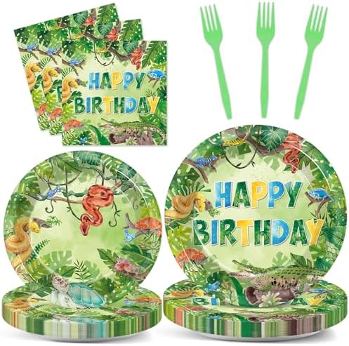 96PCS Reptile Plates and Napkins Snake Jungle Party Decor for 24 Guests by Wiooffen