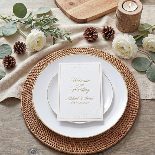 KIRE 200PCS Gold Plastic Plates - Disposable Plates for Party - White Plastic Plates with Gold Rim Include 100 for Dinner and 100 for Dessert/Salad in Wedding/Party/Halloween/Thanksgiving - Image 4