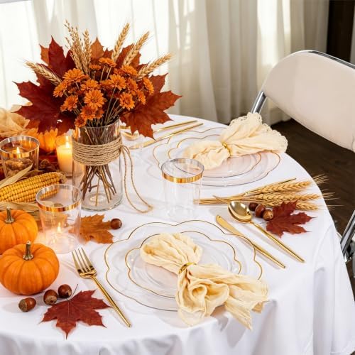 ejonirinjonir 180pcs Clear and Gold Plastic Plates for Wedding Reception - Image 4