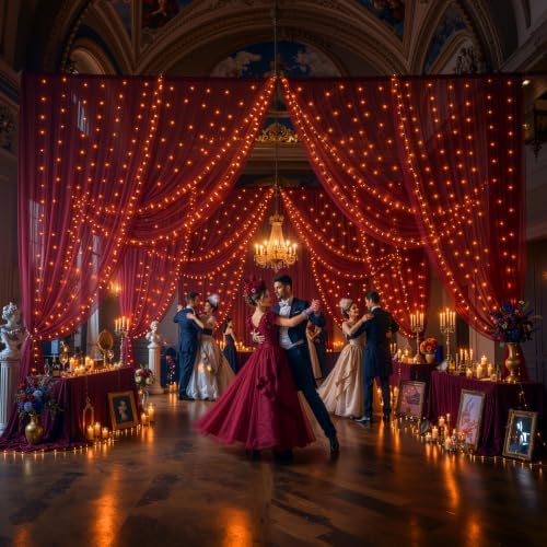 20×10ft Burgundy Tulle Backdrop Curtain with Lights String for Parties, Sheer Photo Backdrop Curtains for Wedding Party Photography Background - Image 7