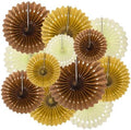 ZOOYOO Hanging Paper Fans Party Decorations,12 Pcs Brown Honeycomb Round Fans,Ceiling Decor for Birthday,Wedding,Graduations,Thanksgiving,Boho Party Backdrop by ZOOYOO