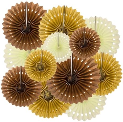 ZOOYOO Hanging Paper Fans Party Decorations,12 Pcs Brown Honeycomb Round Fans,Ceiling Decor for Birthday,Wedding,Graduations,Thanksgiving,Boho Party Backdrop by ZOOYOO