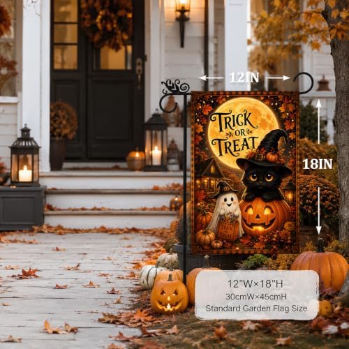 Fall Halloween Garden Flag Black Cat Ghost Trick or Treat Porch Decor - Image 2