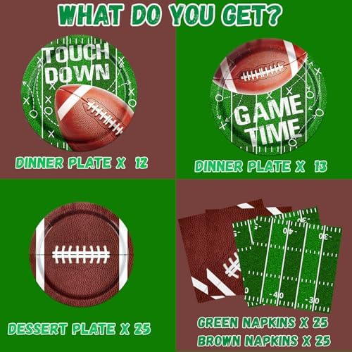 Football Plates and Napkins, 100Pcs Football Party Supplies Touchdown Paper Plates Napkins for Football Birthday Game Day Tailgate Party Decorations - Image 5