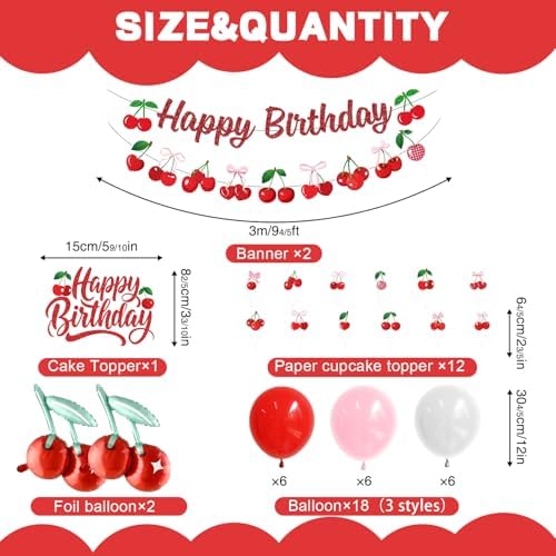 Cherry Birthday Decorations 164 Pcs Tableware Set - Image 3