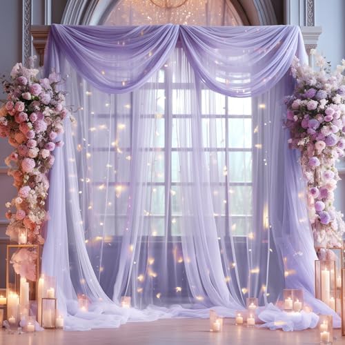 10x10ft Purple Tulle Backdrop Curtain with Lights String for Parites, Sheer Photo Backdrop Curtains with Lights for Wedding Backdrop Ceremony Reception Bridal Shower Baby Shower Birthday Party - Image 7