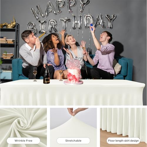 2 Pack Beige Spandex Table Covers 6ft Rectangle Ruffle Skirts for Party - Image 4