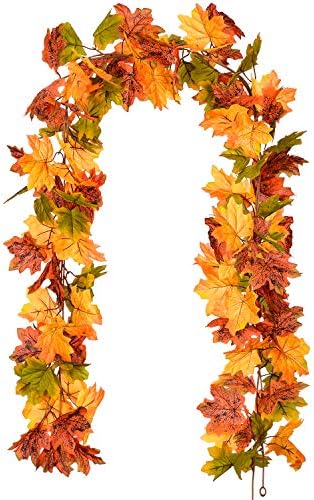 DearHouse 2 Pack Fall Garland Maple Leaf, 5.9Ft/Piece Hanging Vine Garland Artificial Autumn Foliage Garland Thanksgiving Decor for Home Wedding Fireplace Party Christmas (Green) by DearHouse