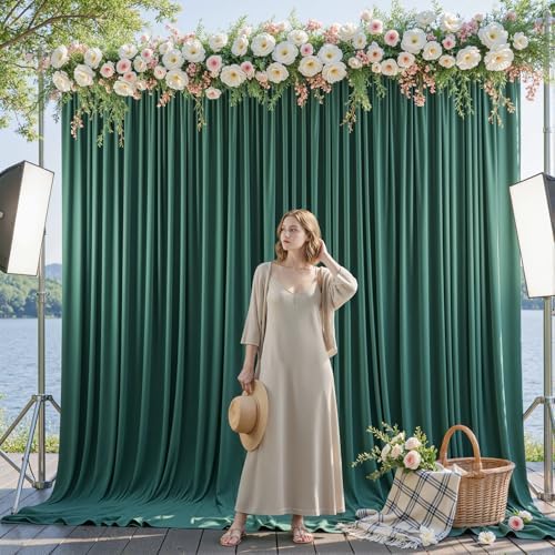 20x10ft Hunter Green Backdrop Curtain Panels for Parties - Wrinkle Free Polyester Photo Curtain Backdrop Wedding Back Drop Fabric Drapes for Party Decorations Background for Photography - Image 4