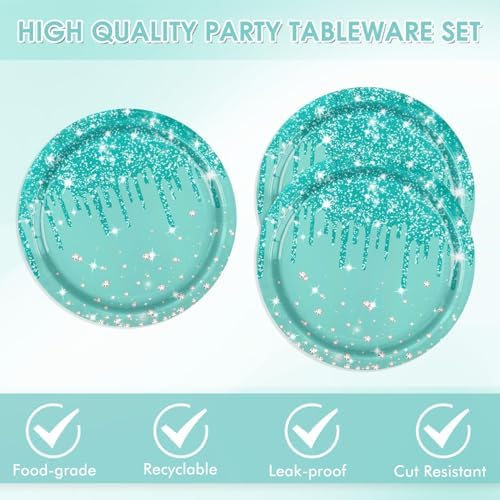 40Pcs Teal Plates and Napkins, Teal Party Decorations Include 20 Disposable Paper Plates and 20 Paper Napkins for Weddings, Baby Showers, Birthdays, Engagement Parties - Image 4