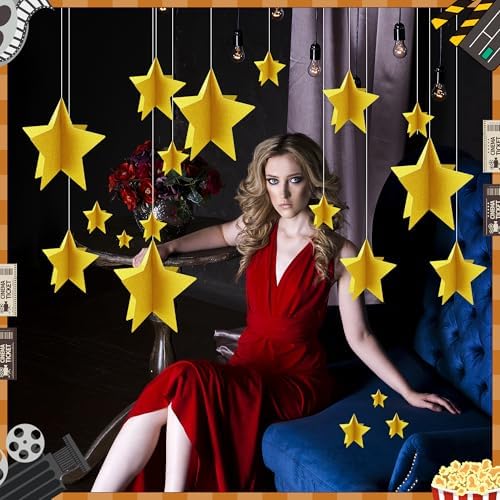 70 Pcs Star Centerpieces for Movie Night Party Decorations 3D 2025 Graduation Table Decor 3 Sizes 8" 5" 3" Red Carpet Film Show Theme Birthday Party Back to School Table Decor （Gold） - Image 6