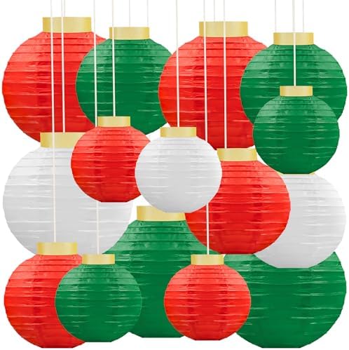 15Pcs Christmas Hanging Paper Lanterns Party Decorations Indoor - Xmas Ornaments Decor for Winter, Birthday Party Ceiling Supplies by Renbuzhu