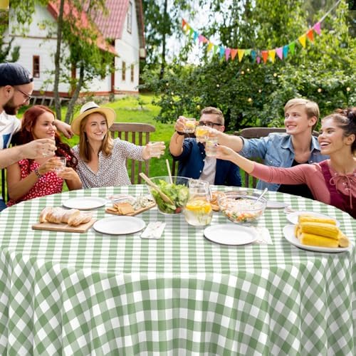 12 Pack Sage Green Plastic Checkered Tablecloth Round, Premium Decorative Disposable Sage Green Gingham Plaid Table Cloths for Parties, Round Party Table Cover for Baby Shower Picnic Birthday, 84 Inch - Image 5