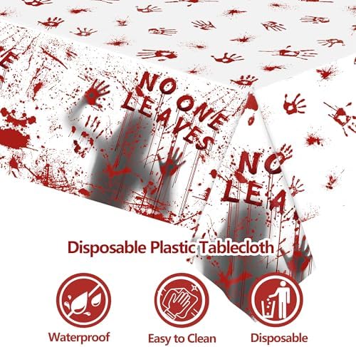 3Pcs Halloween Bloody Handprint Plastic Tablecloth, 54x108 Inch - Image 2