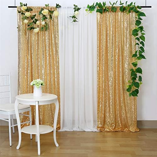 Sequin Backdrop Curtain 4 Pcs 2ftx8ft Wedding Ceremony Background Backdrop Glitter Shimmer Fabric Gold Backdrop Drapes - Image 6