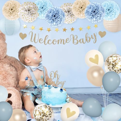 Amandir Dusty Blue Baby Shower Decorations for Boy Welcome Baby Banner - Image 6