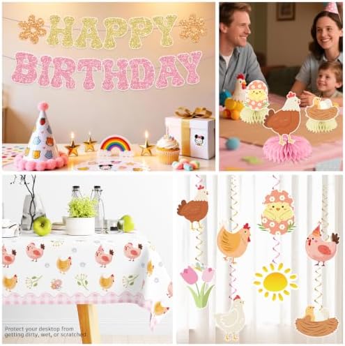 Xynic 213pcs Chicken Birthday Decorations for Girls, Serves 25 - Image 6