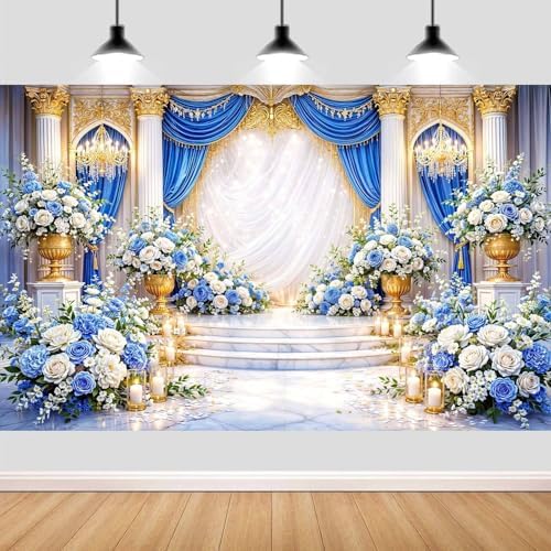 10X6.5ft European Palace Wedding Backdrop Blue and White Flower Wedding Party Decortions Photography Background Anniversary Birthday Baby Shower Girl Party Photo Booth Props Backdrops Wall Decor by NYMB
