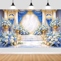 5X4ft European Palace Wedding Backdrop Blue and White Flower Wedding Party Decortions Photography Background Anniversary Birthday Baby Shower Girl Party Photo Booth Props Backdrops Wall Decor by NYMB