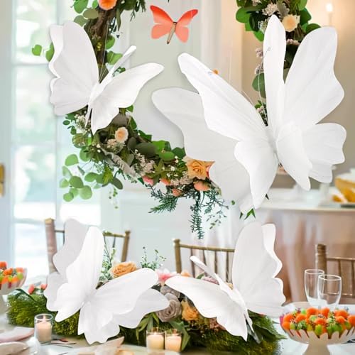 SUNBEAUTY 3D Hanging Butterfly Decorations, White Large Butterfly Birthday Party Decorations, Giant Paper Butterflies Hanging Decor for Girls Women Birthday Wedding Wall Decor Flower Garden Party - Image 2