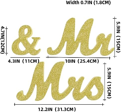 VIOPVERY Wooden Mr & Mrs Wedding Sign with Just Married Banner,Gold - Image 2