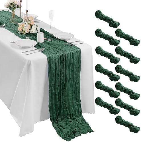 Bailarina 12 Pack Cheesecloth Table Runner 17x108 Inch Long Gauze Cheese Cloth 9ft Wrinkled Sheer Table Runner for Wedding Reception Birthday Party Table Christmas Decoration (Emerald Green) by Bailarina