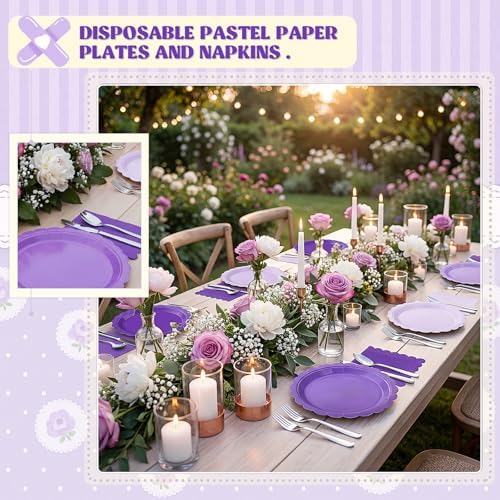 120 Pcs Purple Plates and Napkins 7In Scalloped Plates Napkins Set - Image 4