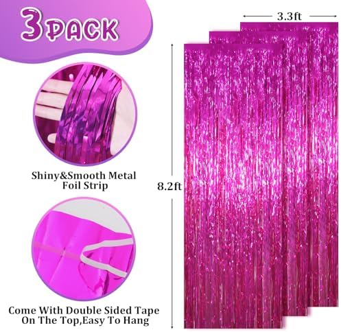 Voircoloria Pink Foil Fringe Backdrop Curtains, 3.3x8.2ft, 3 Pack - Image 3