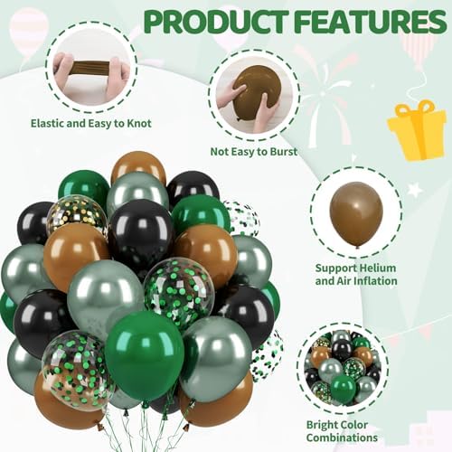 Green Brown Black Balloons, 50 Pcs for Camping Birthday Party Decorations - Image 3