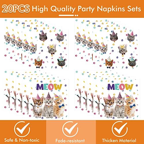 41Pcs Cat Theme Party Supplies - Kitten Birthday Party Decorations Include 20 Paper Plates, 20 Napkins and 1 Tablecloth - Image 4